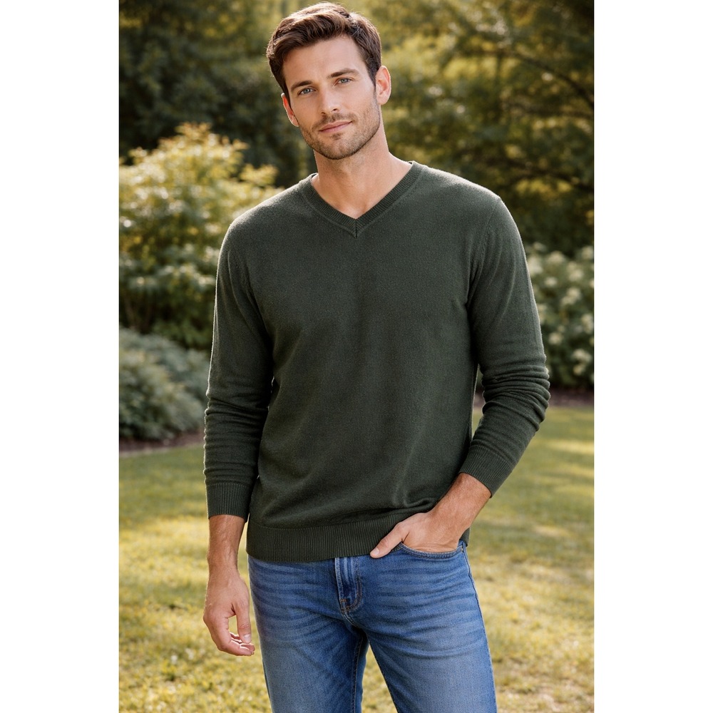 Joseph‎ & Lyman Small Sweater Mens Olive Green Excellent Merino Wool V-Neck Knit